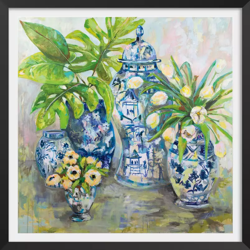 Vases chinois bleu - affiche de fleurs