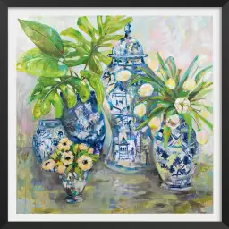 Vases chinois bleu - affiche de fleurs