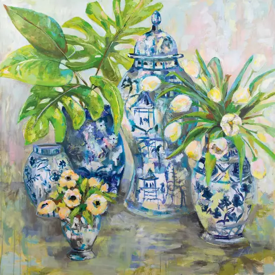 Vases chinois bleu - affiche de fleurs