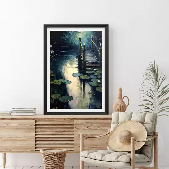 Passerelle au bord de l'eau - affiche de fleurs