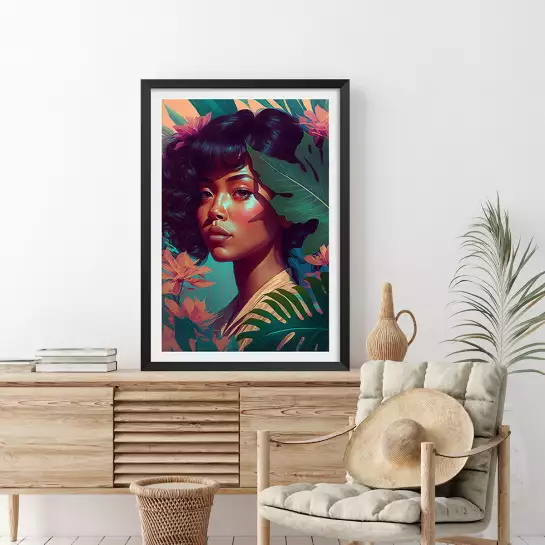 Hawai vintage woman - affiche fleurs