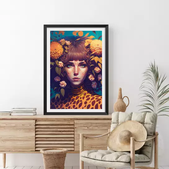 Panthère vintage woman - affiche botanique vintage