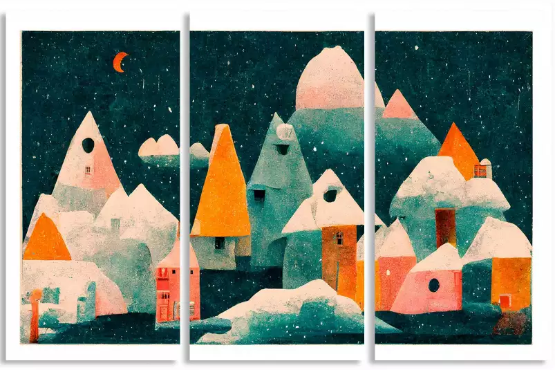 Petit village avec la lune - affiche chambre enfant