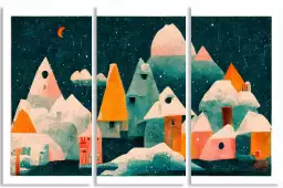 Petit village avec la lune - affiche chambre enfant