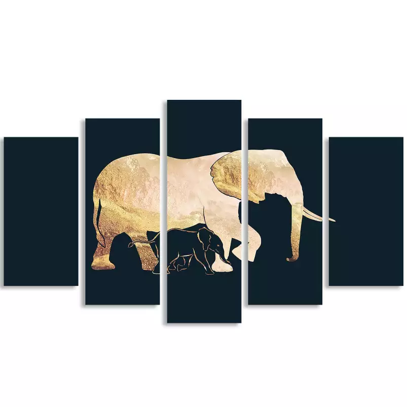 Eléphants d'or noir - peinture elephant