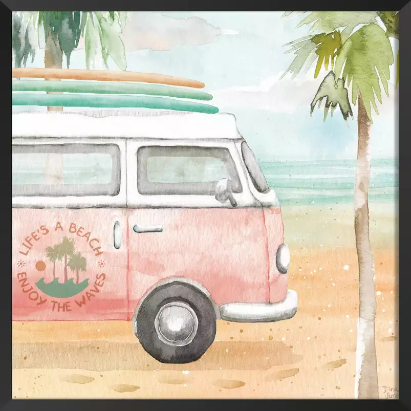 Surf et van - affiche surf vintage