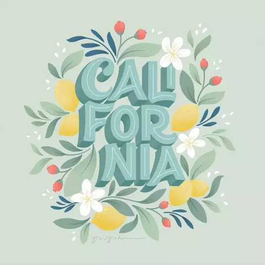 California fleuri - affiche botanique vintage