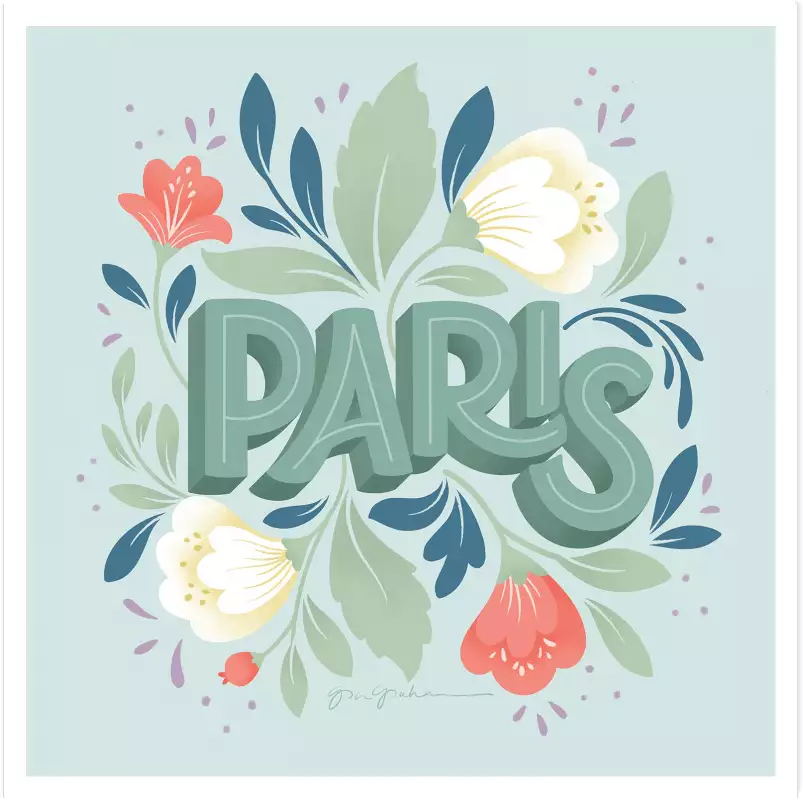 Paris fleuri - affiche botanique vintage