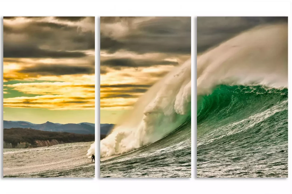 Vague de Belharra au pays basqua avec un surfeur de grosse vague