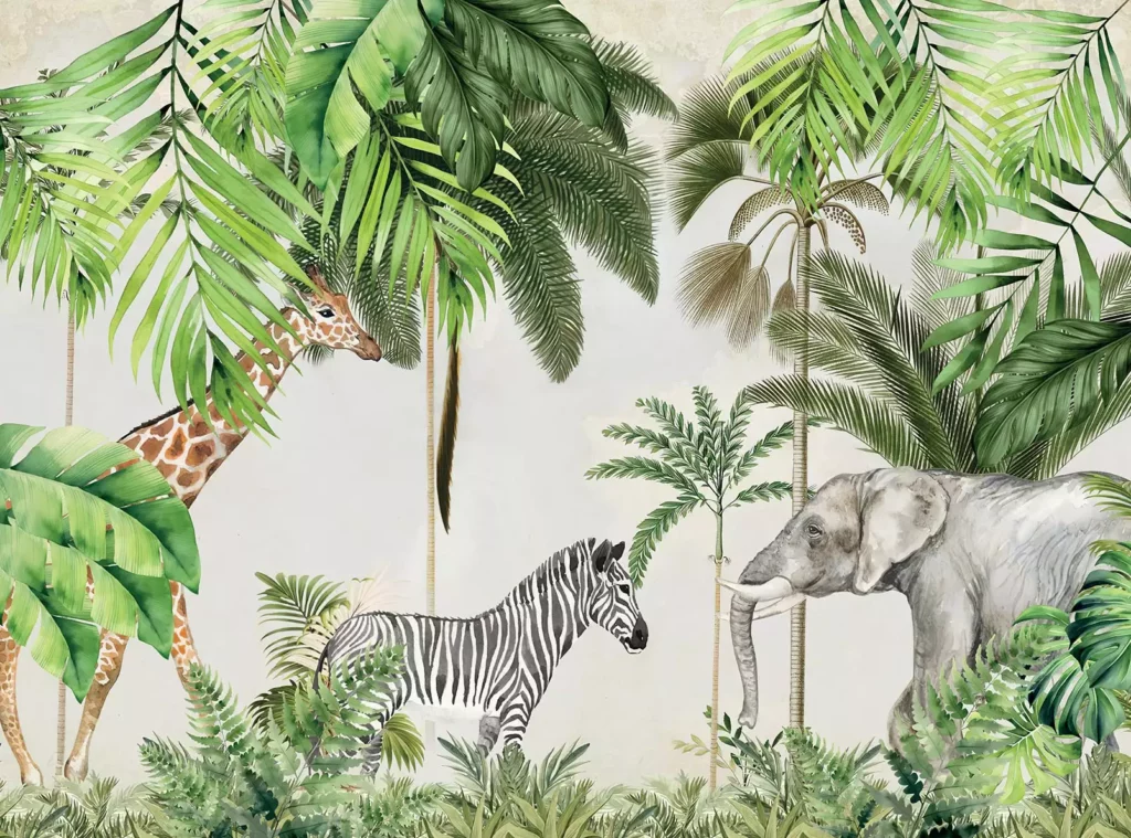 Papier peint jungle coloré pour une chambre d'enfant